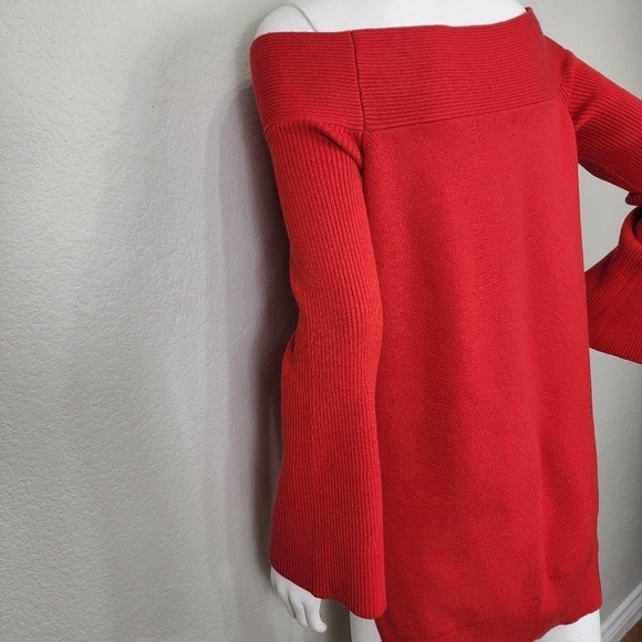 Anthropology Off Shoulder Boho Red Tunic Sweater Size M - Picture 6 of 12